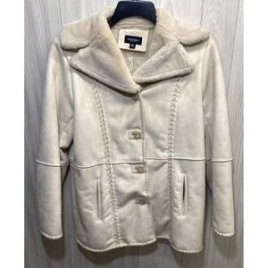 SONOMA Women's (Size M) Faux Suede & Fur Long Sleeve‎ Button Down Coat